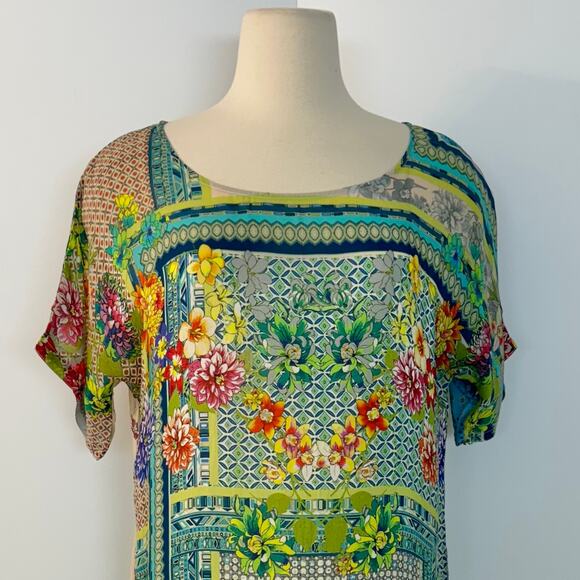Johnny Was Tunic Blouse Top Floral Geometric Light Green | S Oversized - Picture 3 of 13